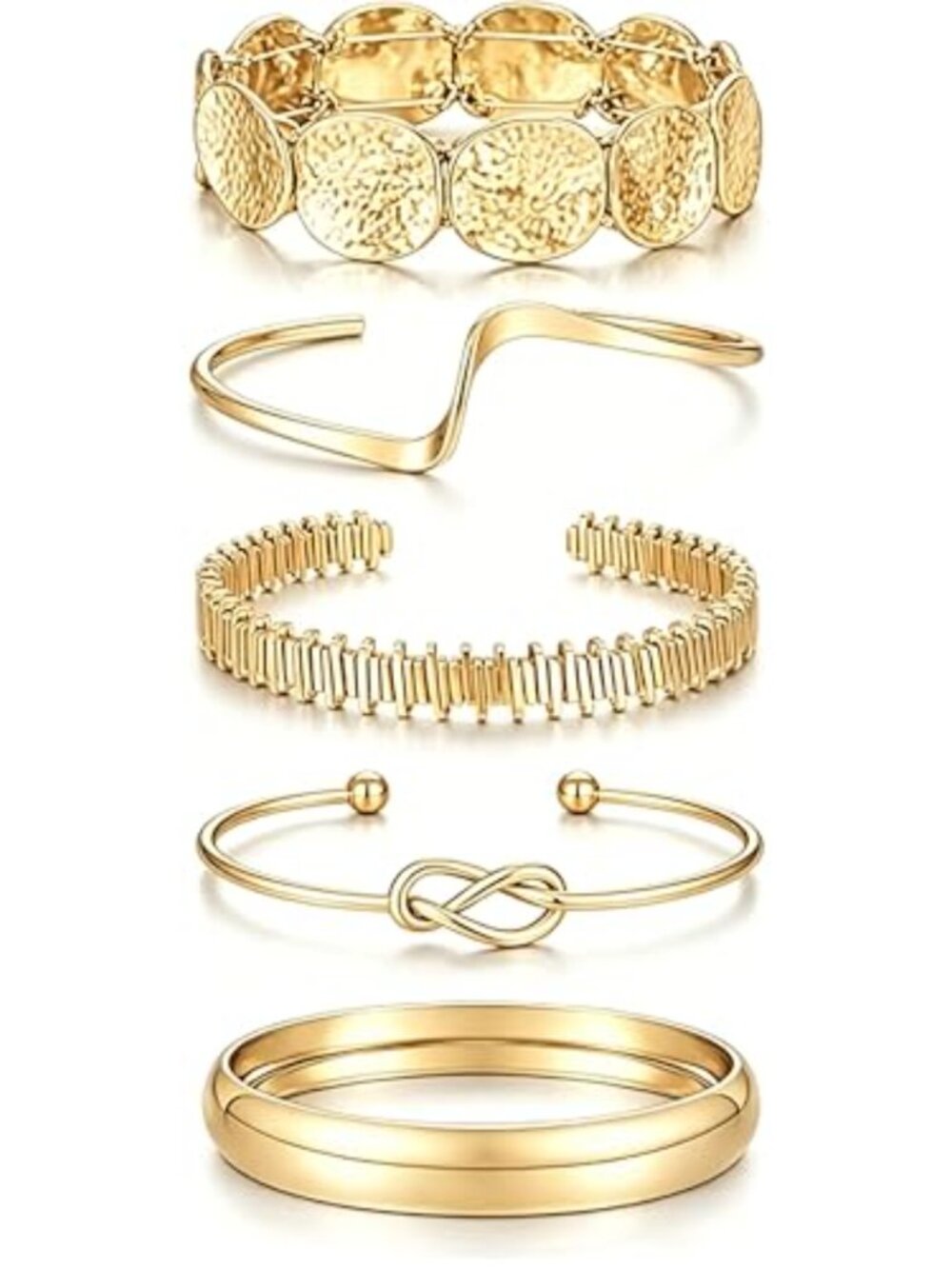 5PC Gold Plated Chunky Bangle Set Textured Knot Cuff Bracelets Women Jewelry